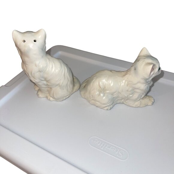 Vintage Cat Salt Pepper Shakers Cream Ceramics Persian Jeweled Eyes Japan - Picture 3 of 11